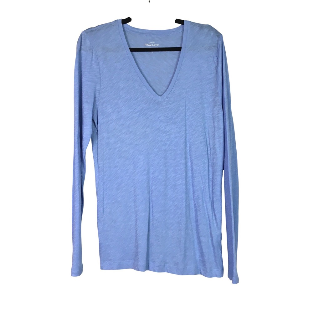 J.Crew Vintage Cotton Long Sleeve V-Neck Top Size XL Blue 61335